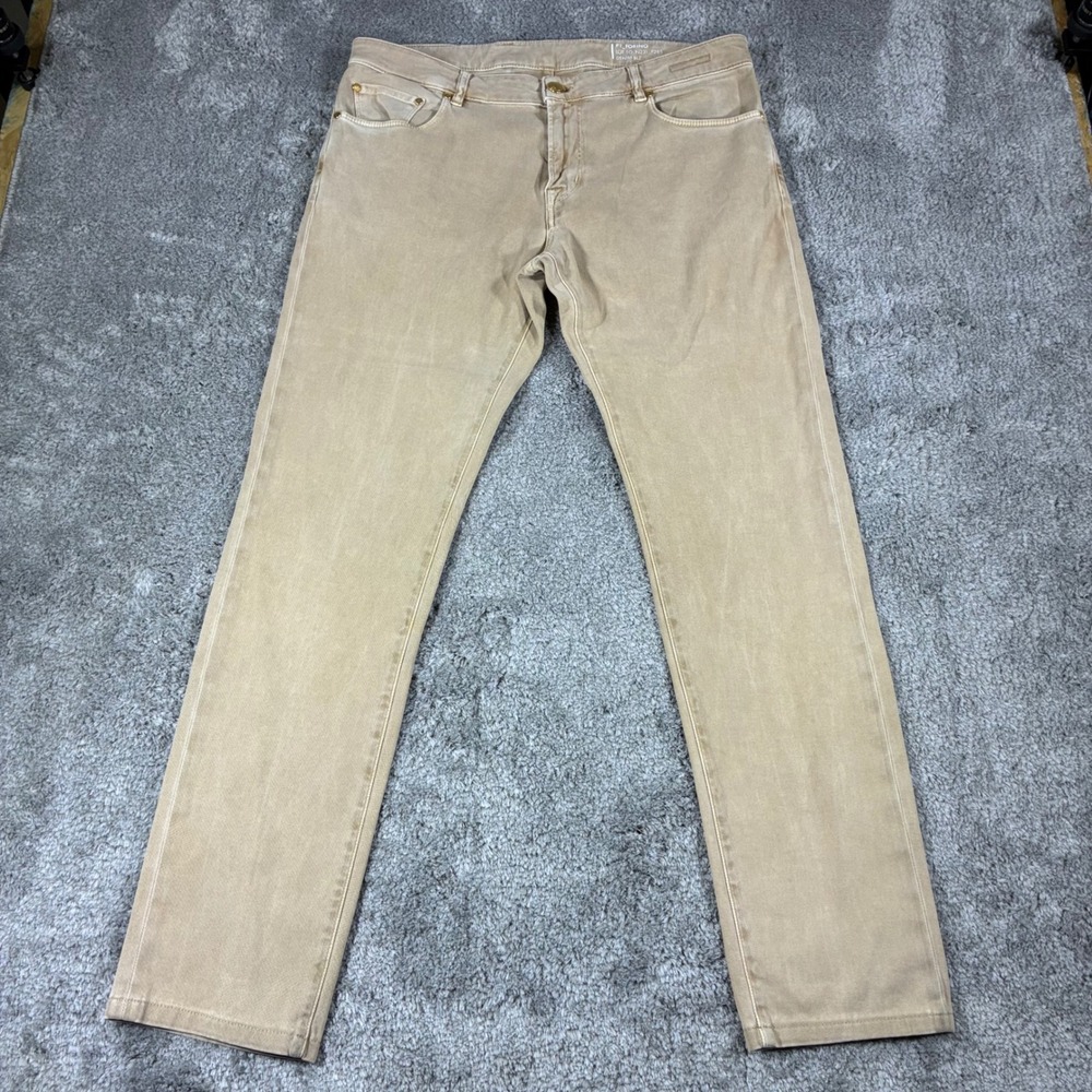 PT Torino Jazz Men's 35x32 Denim RLZ Cotton Blend Stretch Beige Pants Size Italy